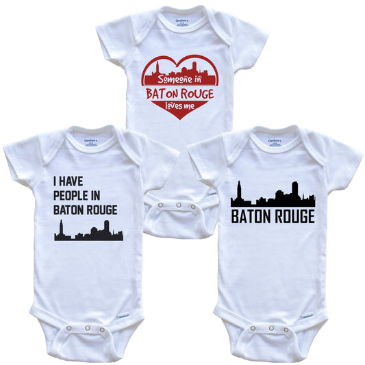 Baton Rouge Louisiana Skyline Baby Bodysuit Bundle (3 Piece Set)