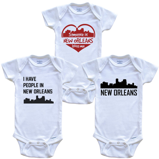 New Orleans Louisiana Skyline Baby Bodysuit Bundle (3 Piece Set)