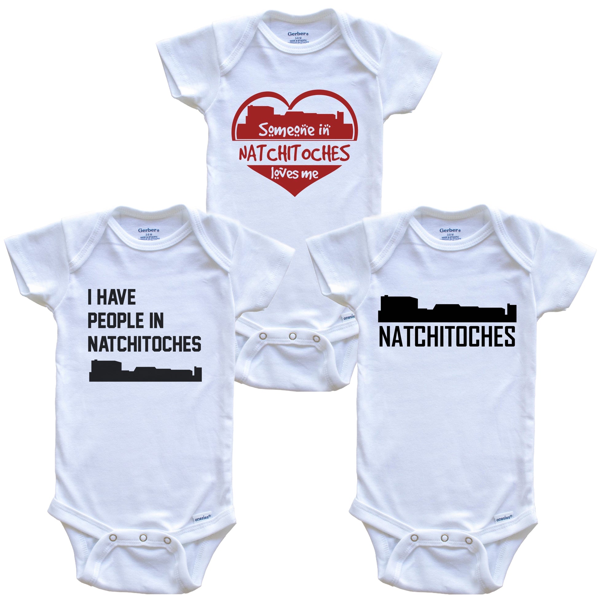 Natchitoches Louisiana Skyline Baby Bodysuit Bundle (3 Piece Set)