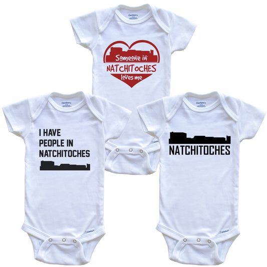 Natchitoches Louisiana Skyline Baby Bodysuit Bundle (3 Piece Set)