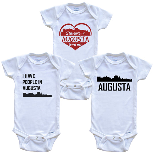Augusta Maine Skyline Baby Bodysuit Bundle (3 Piece Set)
