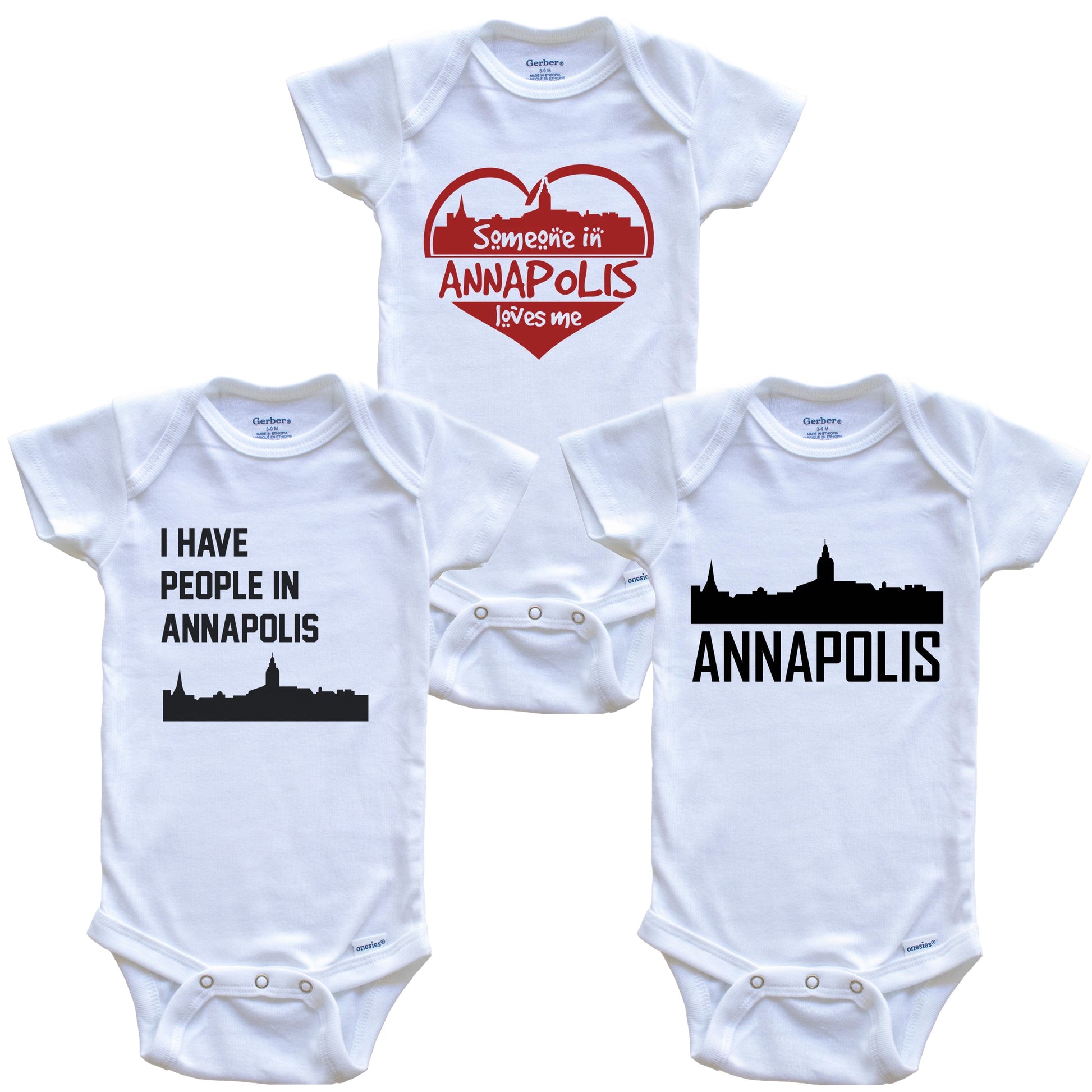 Annapolis Maryland Skyline Baby Bodysuit Bundle (3 Piece Set)