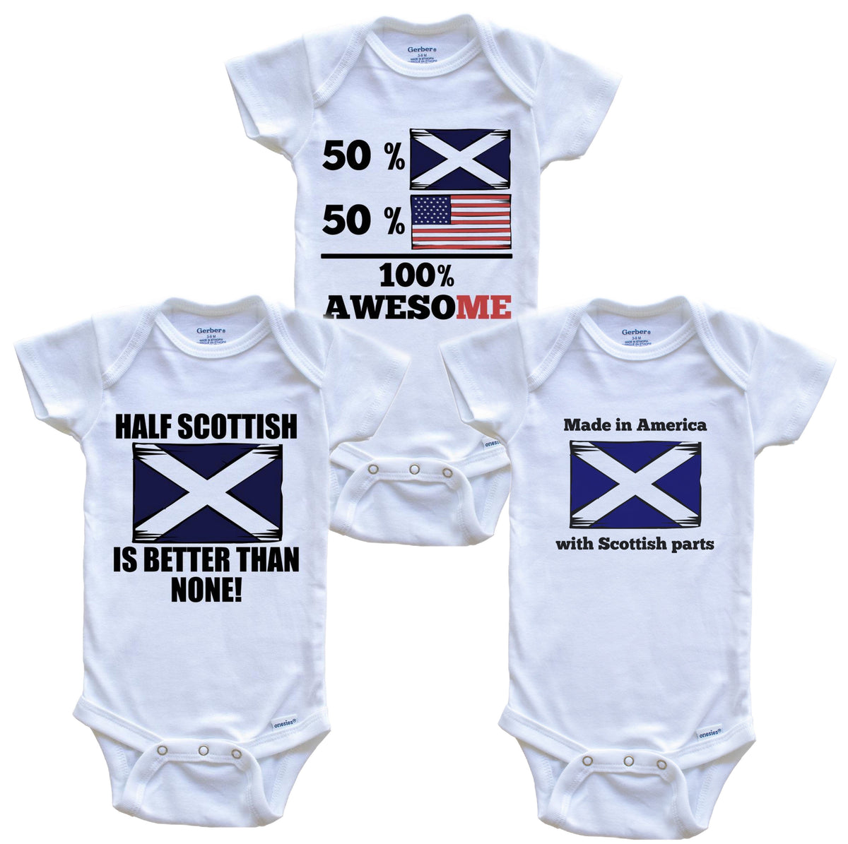 Scottish American Baby Bodysuit Bundle (3 Piece Set)
