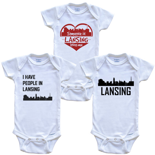 Lansing Michigan Skyline Baby Bodysuit Bundle (3 Piece Set)