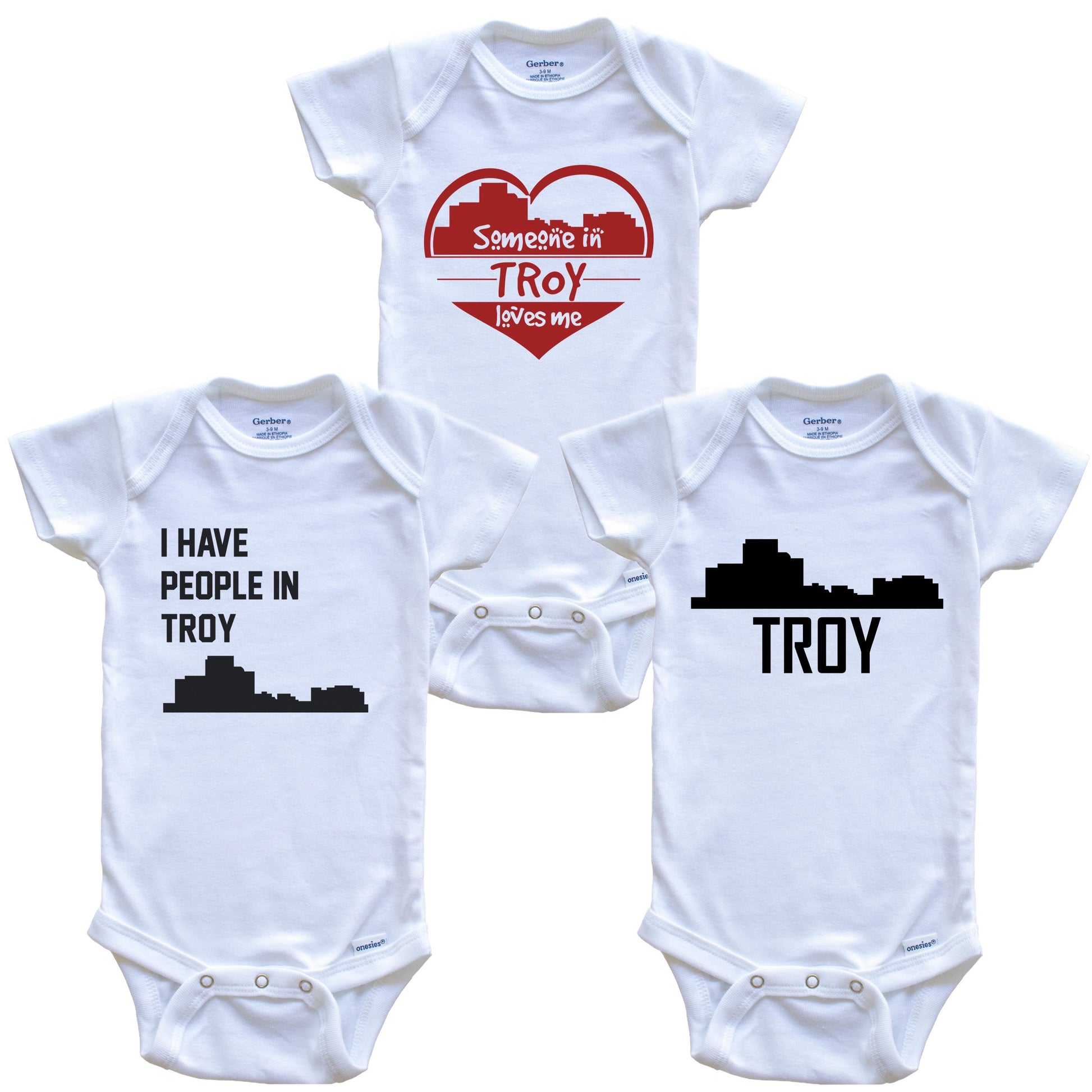 Troy Michigan Skyline Baby Bodysuit Bundle (3 Piece Set)