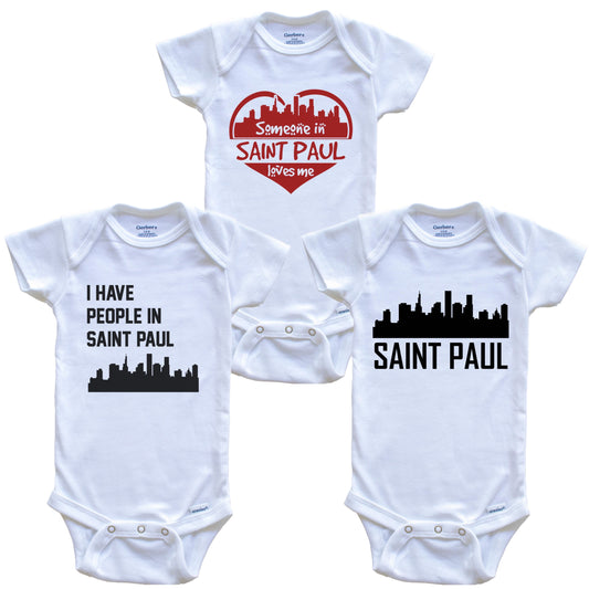Saint Paul Minnesota Skyline Baby Bodysuit Bundle (3 Piece Set)