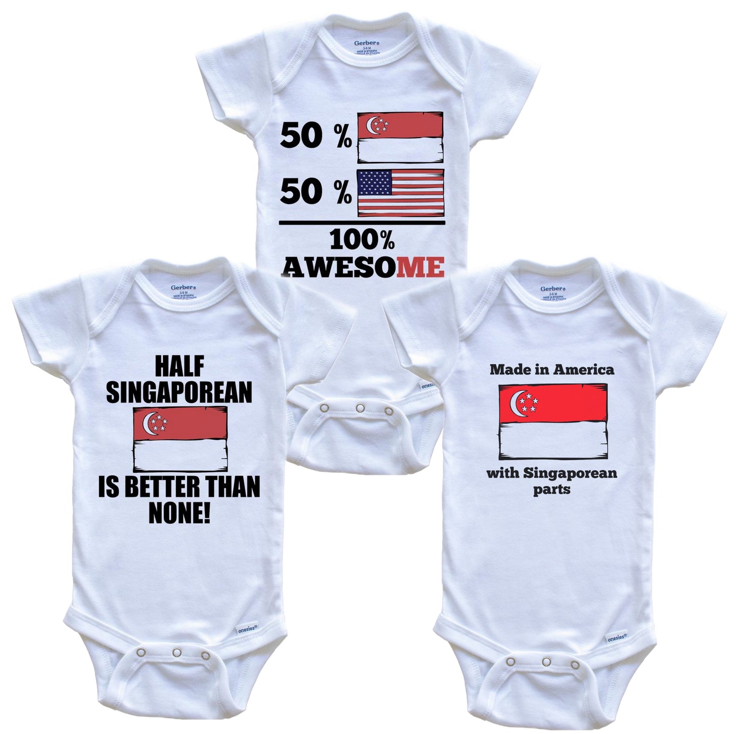 Singaporean American Baby Bodysuit Bundle (3 Piece Set)