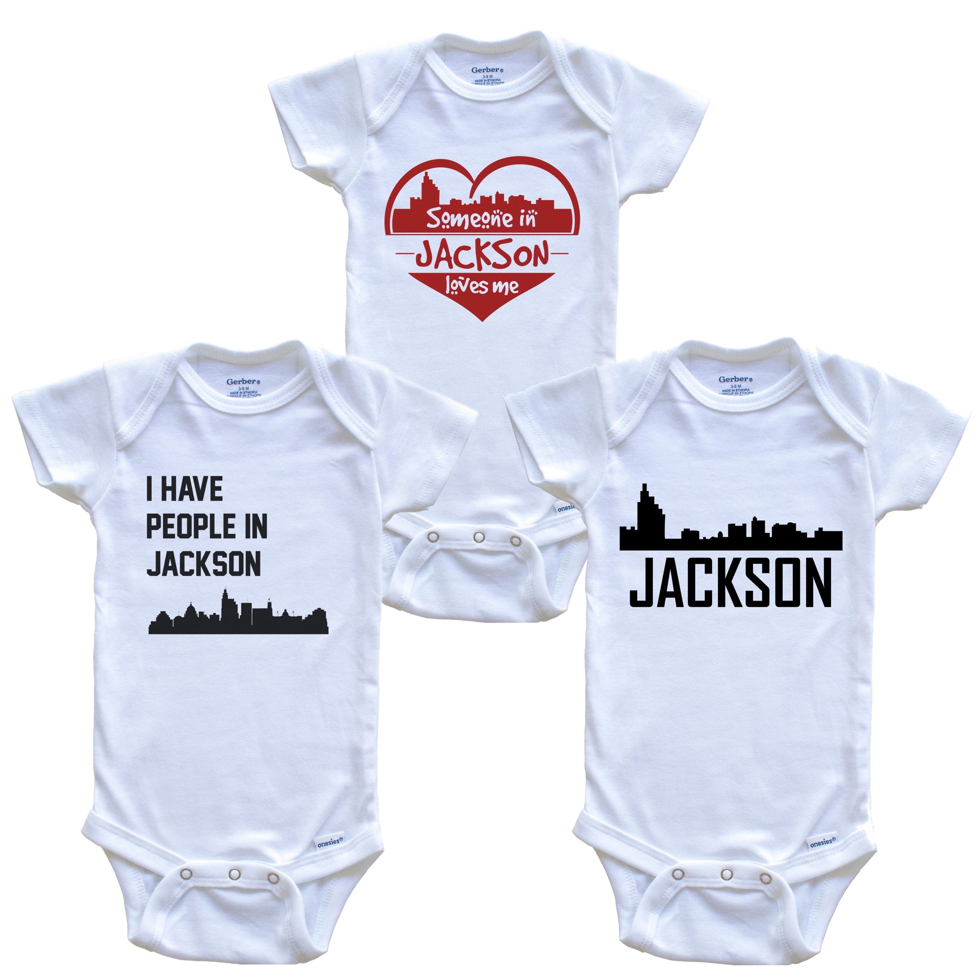 Jackson Mississippi Skyline Baby Bodysuit Bundle (3 Piece Set)