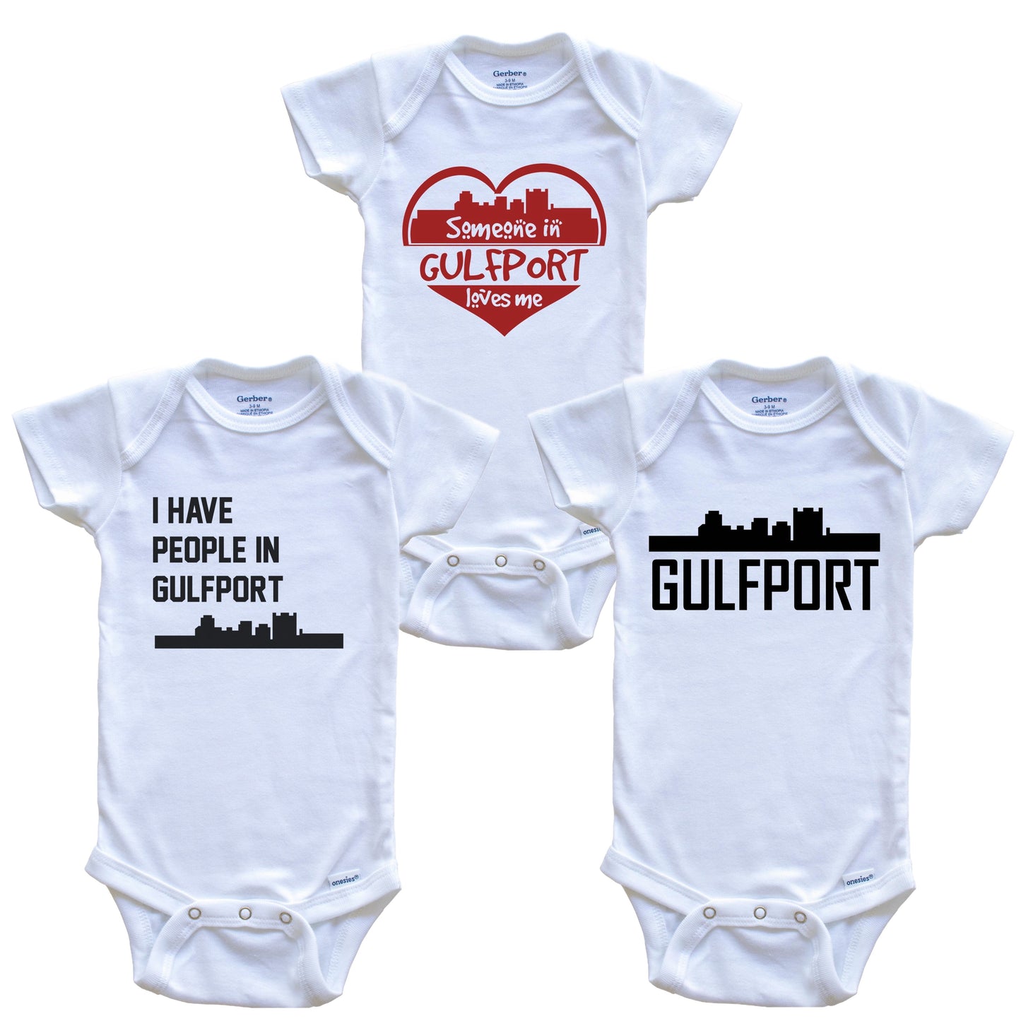 Gulfport Mississippi Skyline Baby Bodysuit Bundle (3 Piece Set)