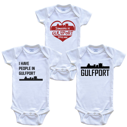 Gulfport Mississippi Skyline Baby Bodysuit Bundle (3 Piece Set)
