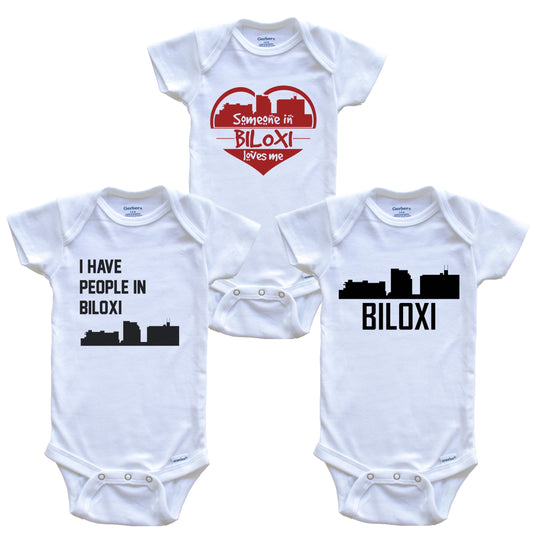 Biloxi Mississippi Skyline Baby Bodysuit Bundle (3 Piece Set)