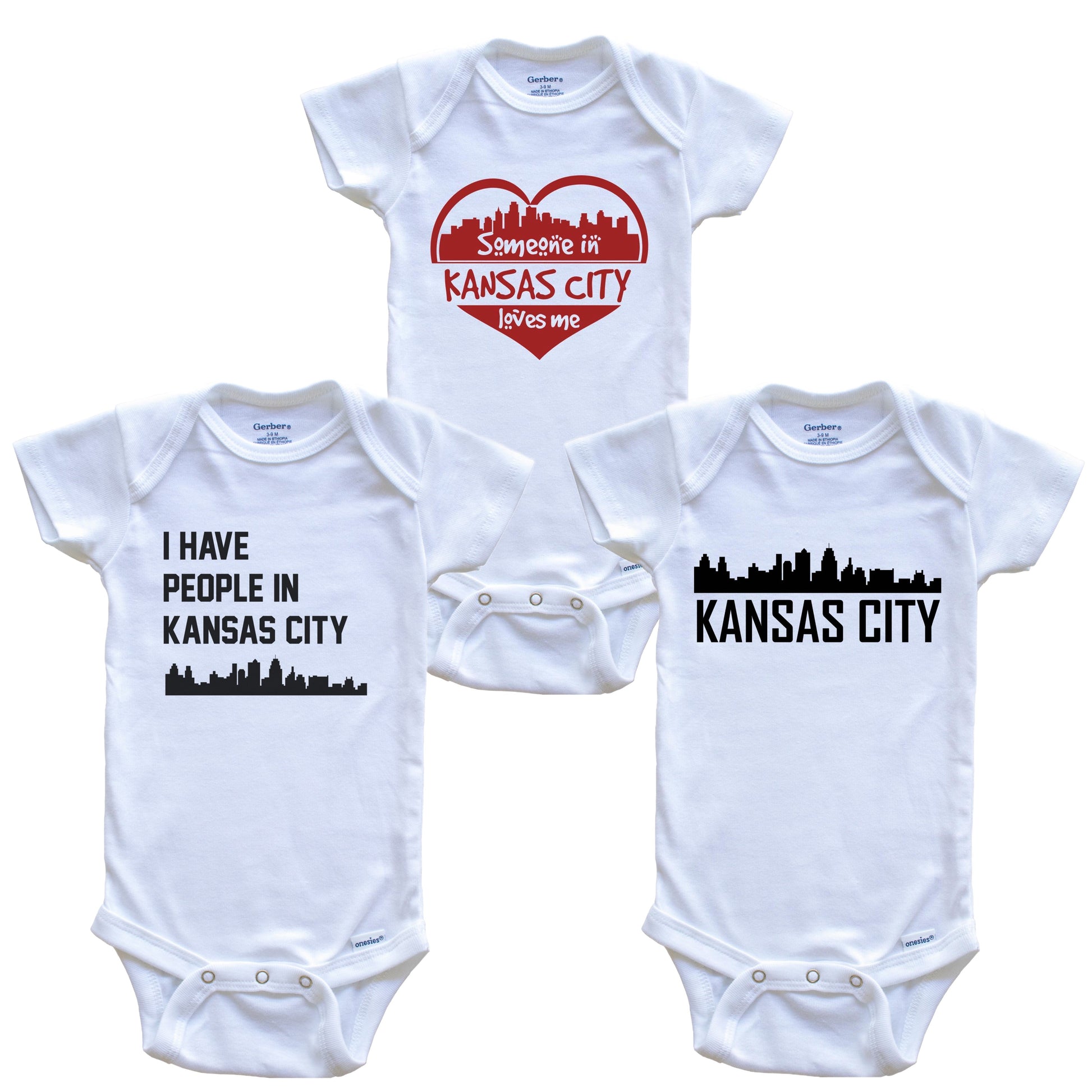 Kansas City Missouri Skyline Baby Bodysuit Bundle (3 Piece Set)