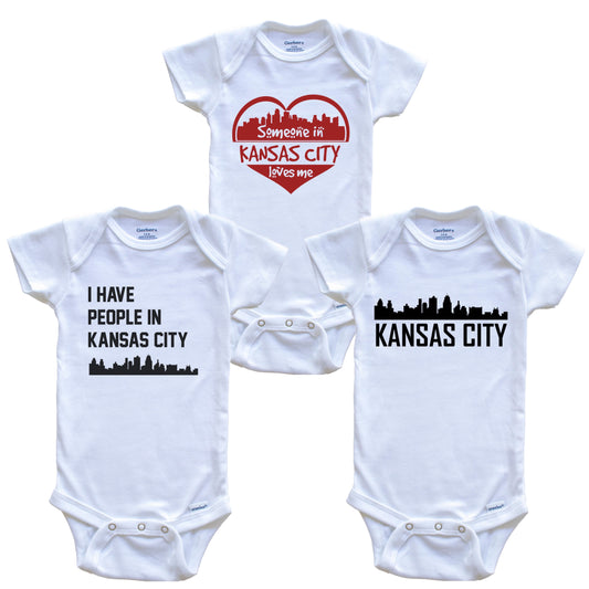 Kansas City Missouri Skyline Baby Bodysuit Bundle (3 Piece Set)