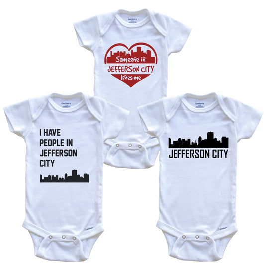 Jefferson City Missouri Skyline Baby Bodysuit Bundle (3 Piece Set)