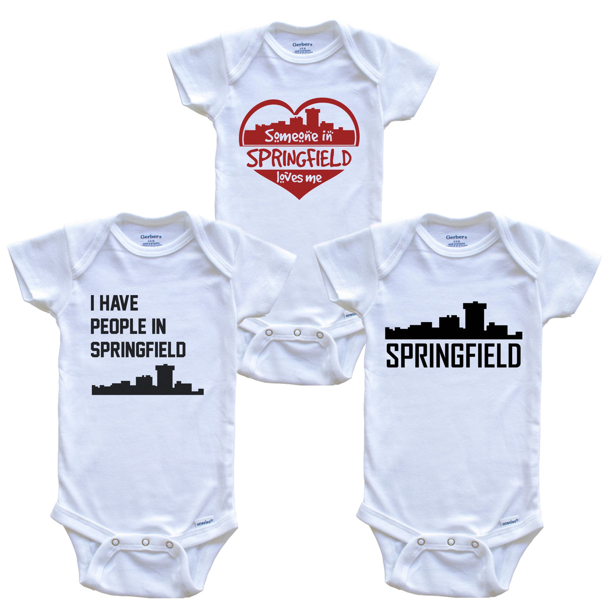 Springfield Missouri Skyline Baby Bodysuit Bundle (3 Piece Set)