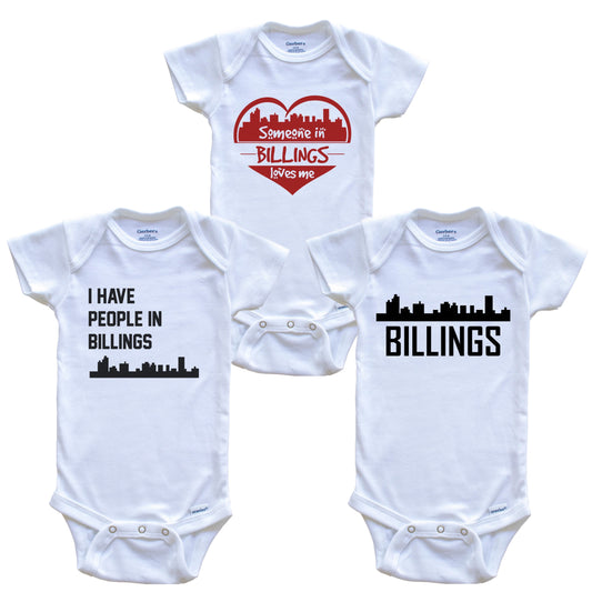 Billings Montana Skyline Baby Bodysuit Bundle (3 Piece Set)