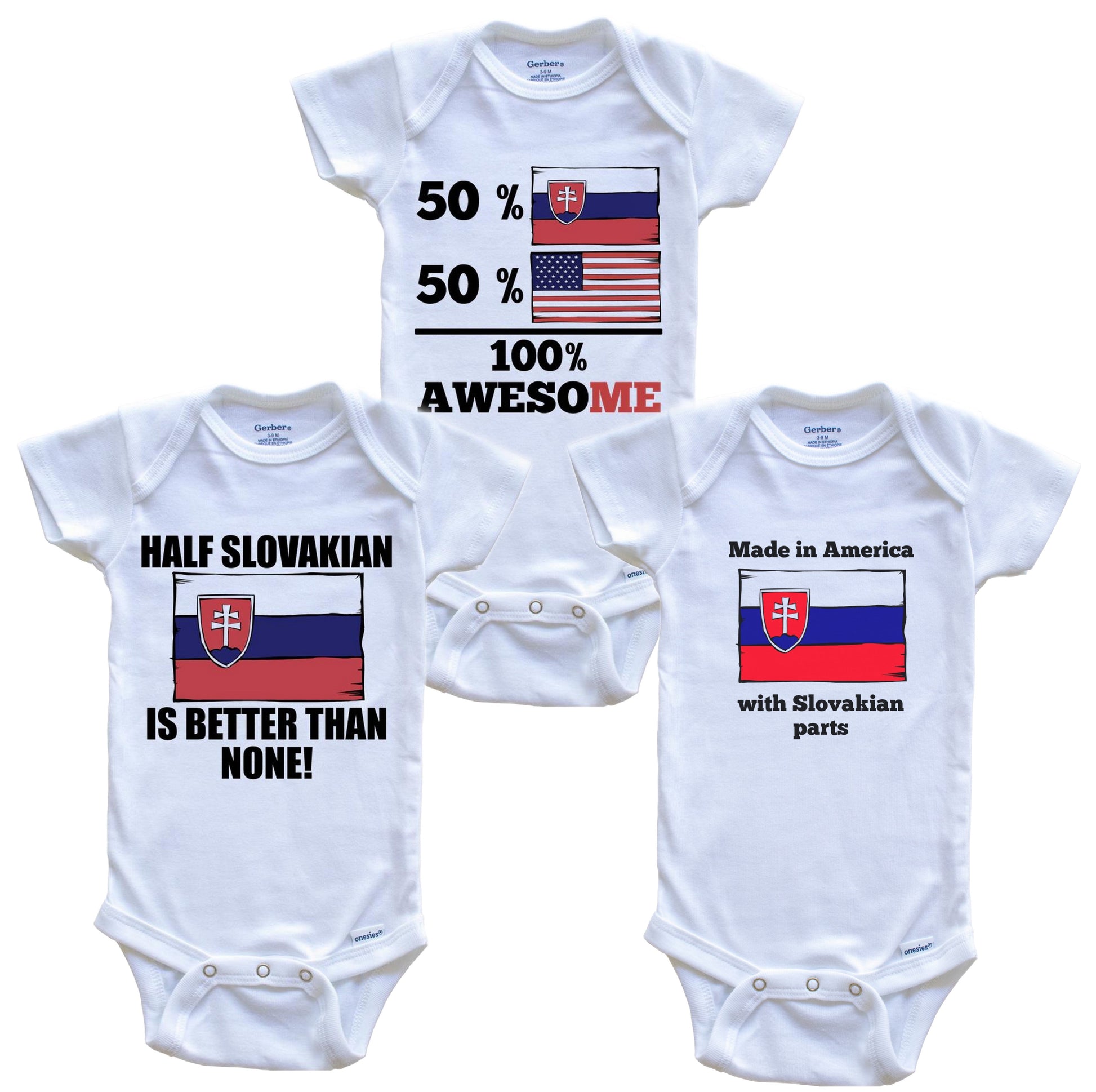 Slovakian American Baby Bodysuit Bundle (3 Piece Set)