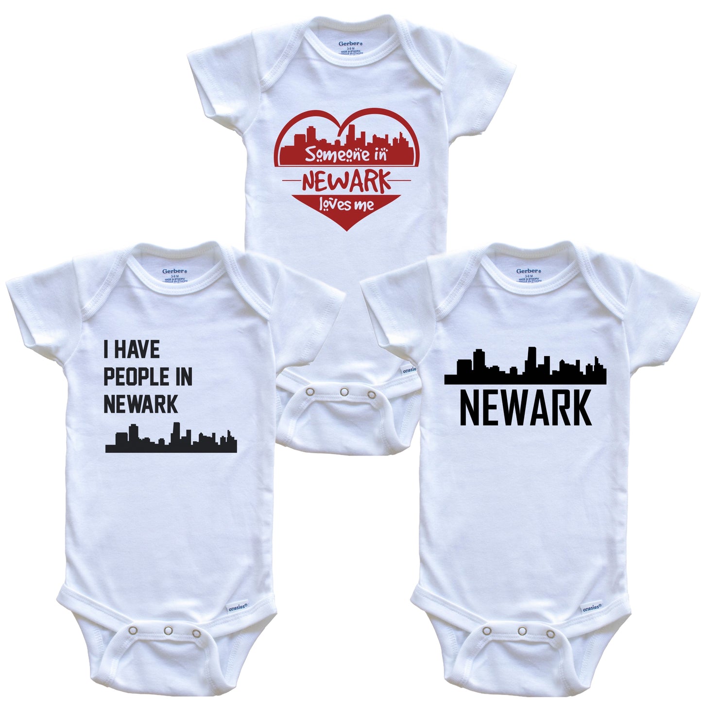 Newark New Jersey Skyline Baby Bodysuit Bundle (3 Piece Set)