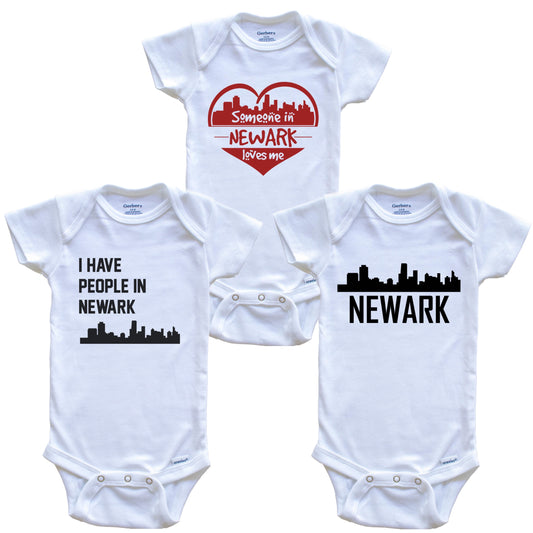 Newark New Jersey Skyline Baby Bodysuit Bundle (3 Piece Set)
