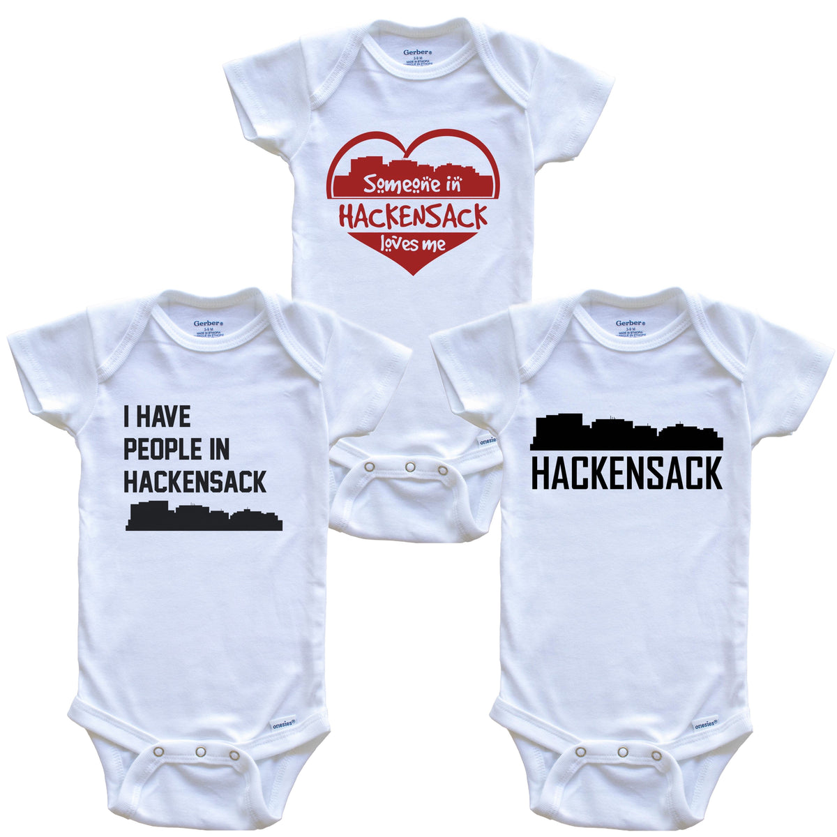 Hackensack New Jersey Skyline Baby Bodysuit Bundle (3 Piece Set)