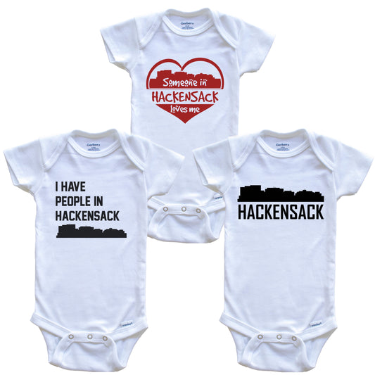 Hackensack New Jersey Skyline Baby Bodysuit Bundle (3 Piece Set)