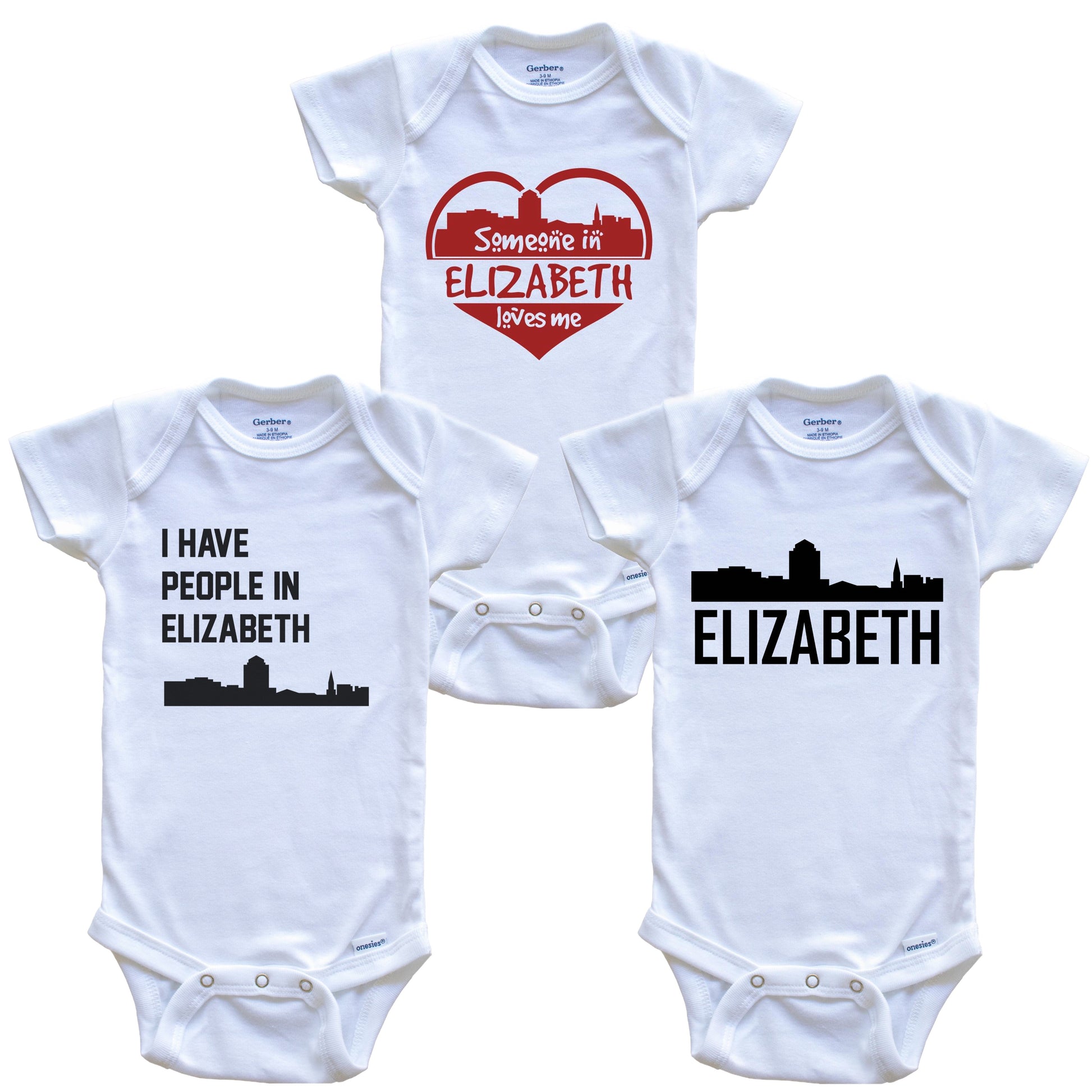 Elizabeth New Jersey Skyline Baby Bodysuit Bundle (3 Piece Set)