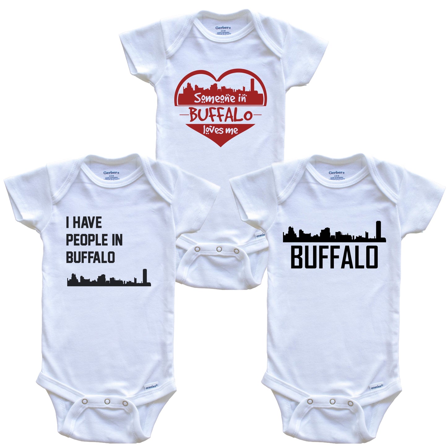 Buffalo New York Skyline Baby Bodysuit Bundle (3 Piece Set)