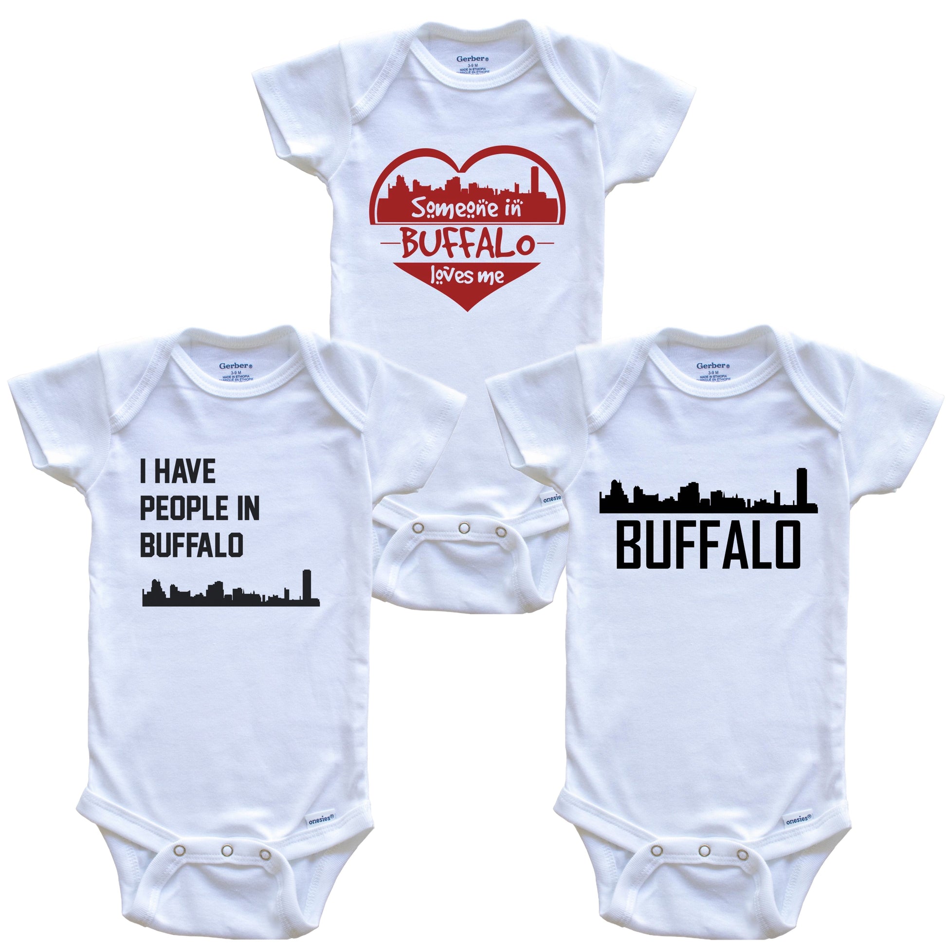 Buffalo New York Skyline Baby Bodysuit Bundle (3 Piece Set)