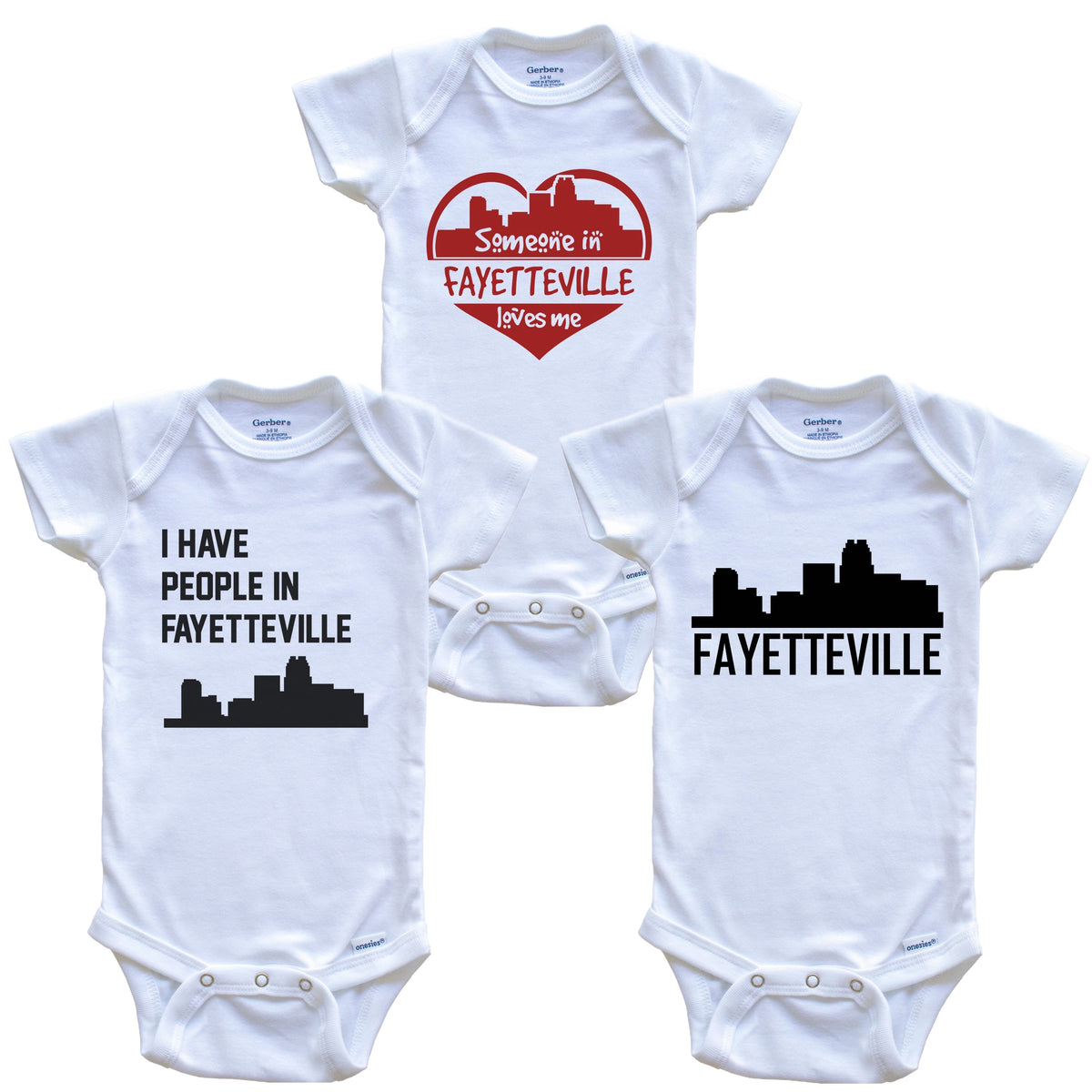 Fayetteville North Carolina Skyline Baby Bodysuit Bundle (3 Piece Set)