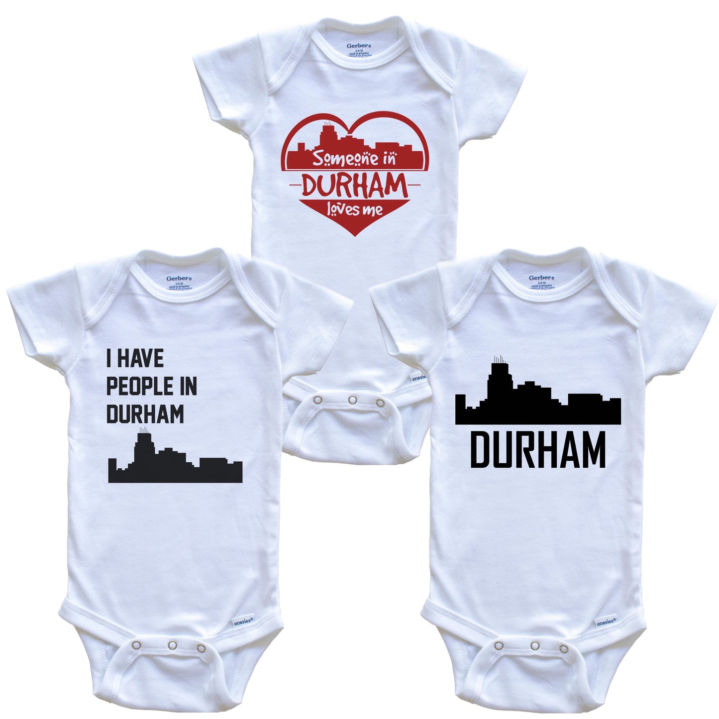 Durham North Carolina Skyline Baby Bodysuit Bundle (3 Piece Set)