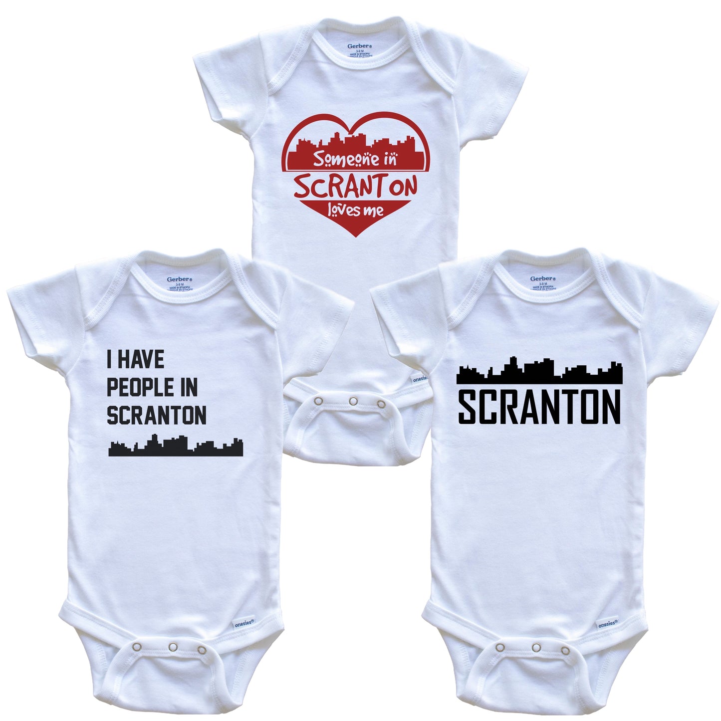 Scranton Pennsylvania Skyline Baby Bodysuit Bundle (3 Piece Set)