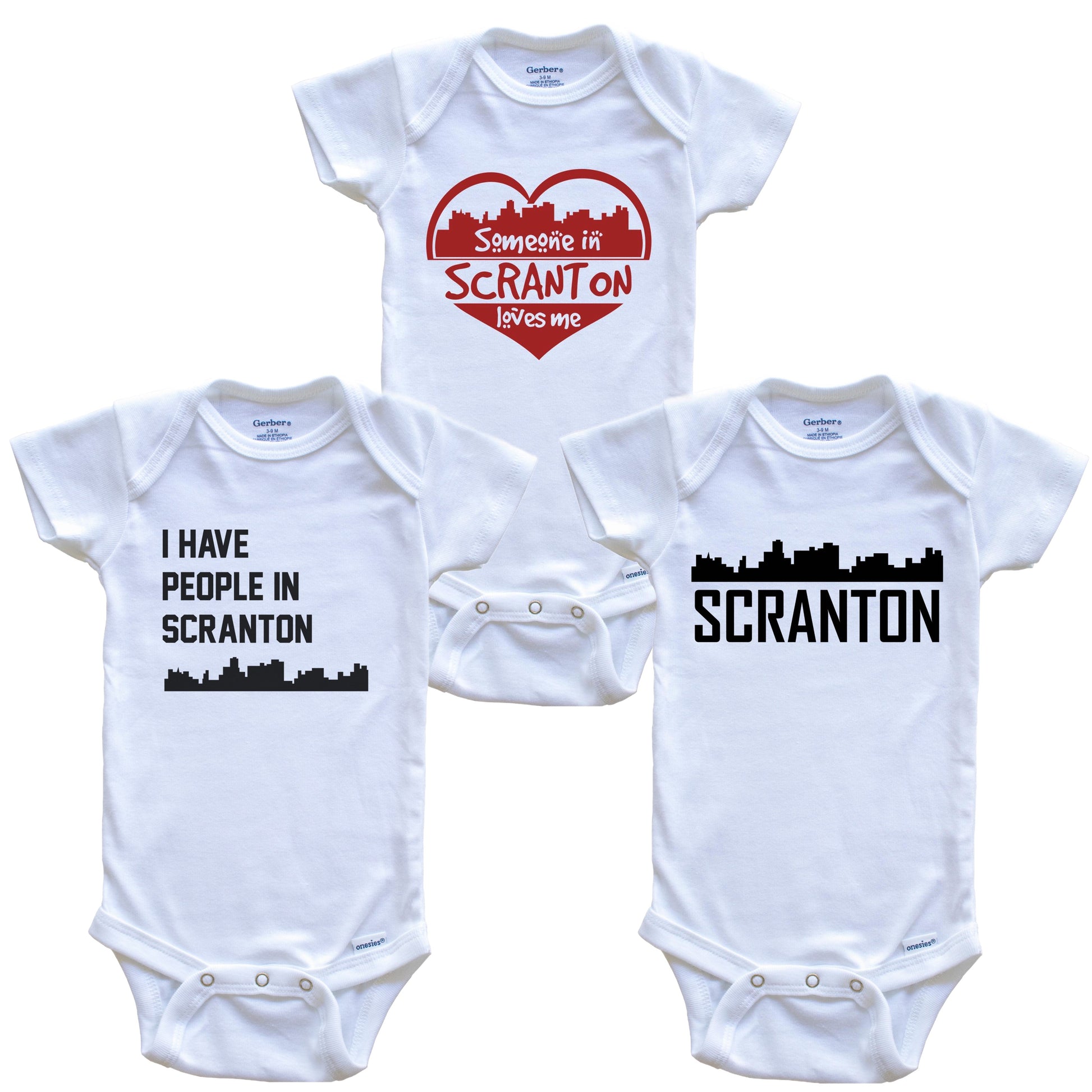 Scranton Pennsylvania Skyline Baby Bodysuit Bundle (3 Piece Set)