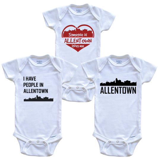 Allentown Pennsylvania Skyline Baby Bodysuit Bundle (3 Piece Set)