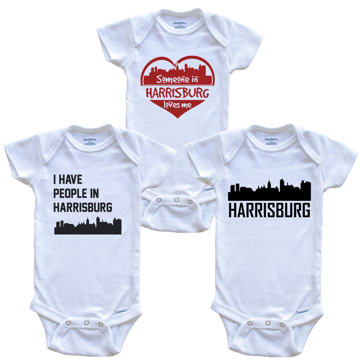 Harrisburg Pennsylvania Skyline Baby Bodysuit Bundle (3 Piece Set)