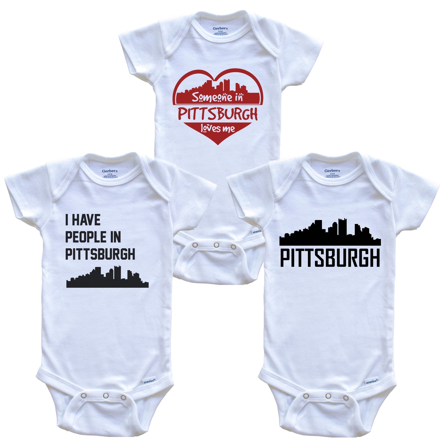 Pittsburgh Pennsylvania Skyline Baby Bodysuit Bundle (3 Piece Set)