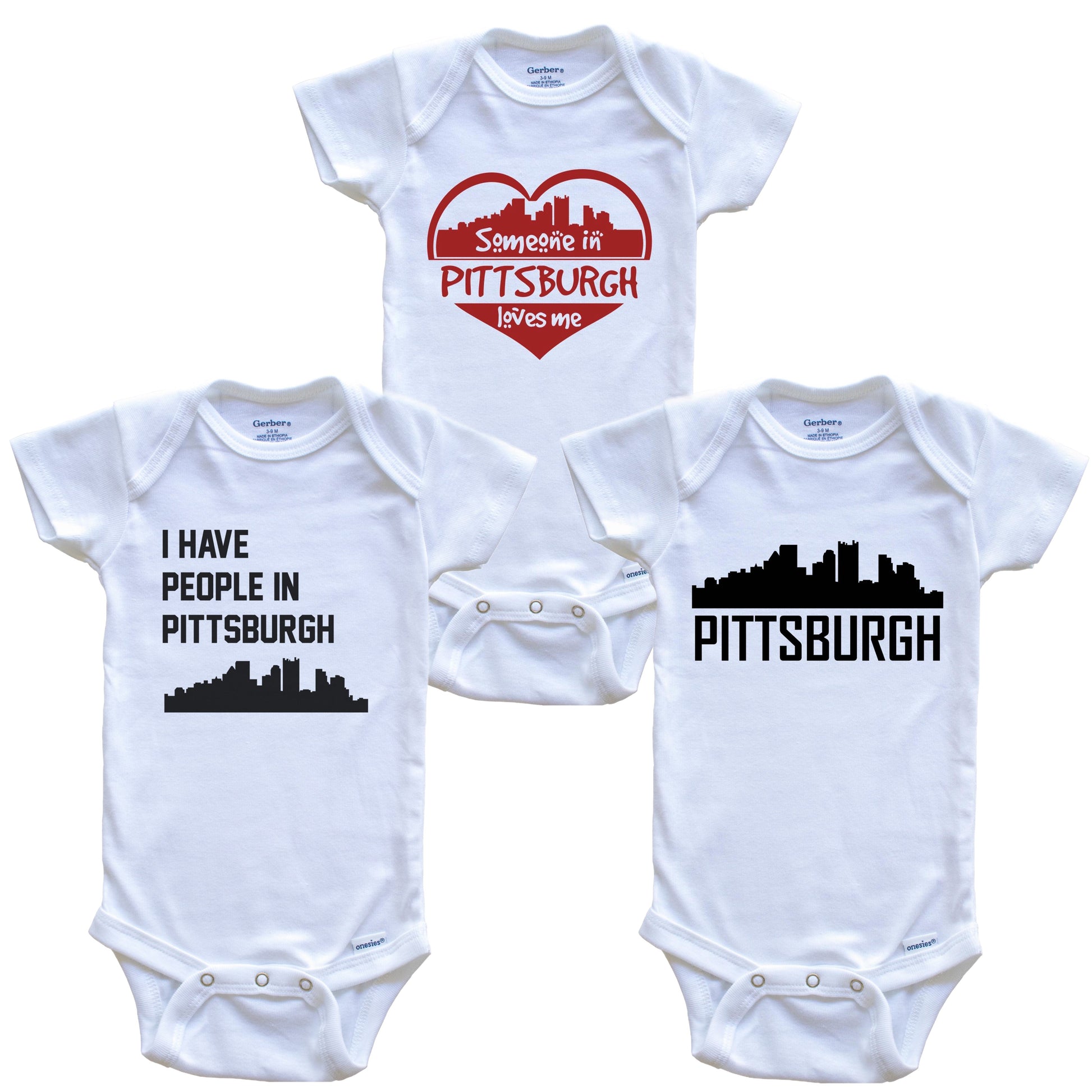 Pittsburgh Pennsylvania Skyline Baby Bodysuit Bundle (3 Piece Set)