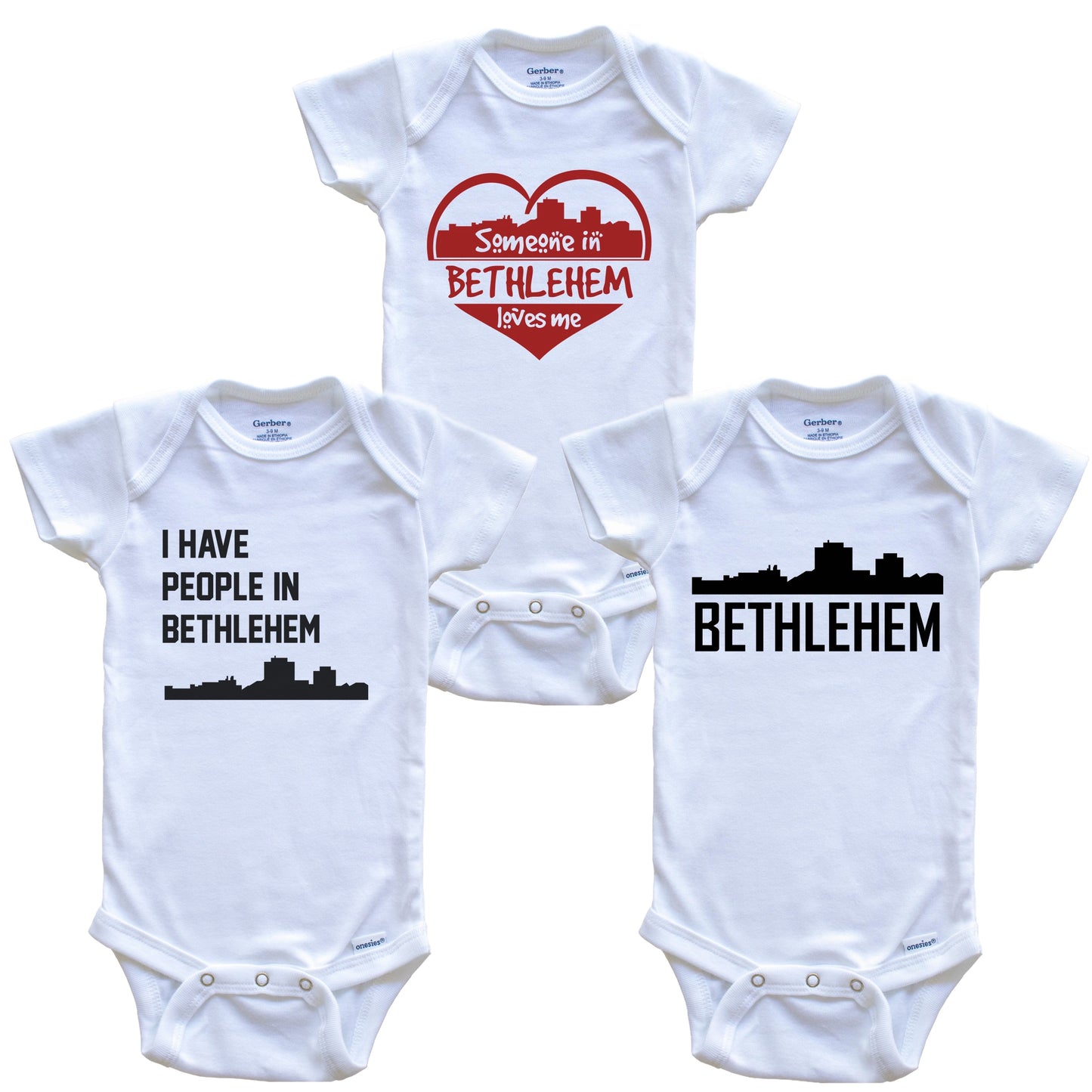 Bethlehem Pennsylvania Skyline Baby Bodysuit Bundle (3 Piece Set)