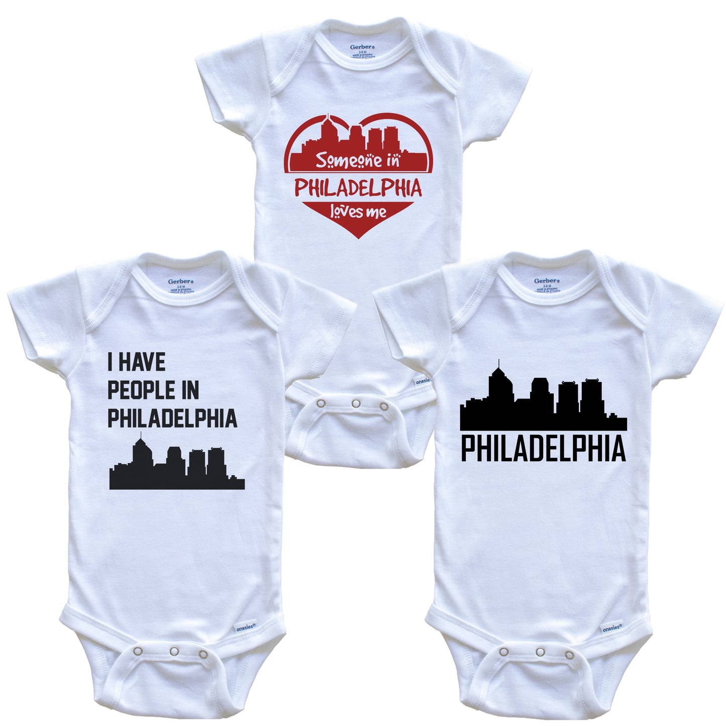 Philadelphia Pennsylvania Skyline Baby Bodysuit Bundle (3 Piece Set)