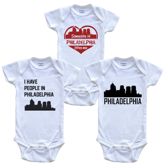 Philadelphia Pennsylvania Skyline Baby Bodysuit Bundle (3 Piece Set)