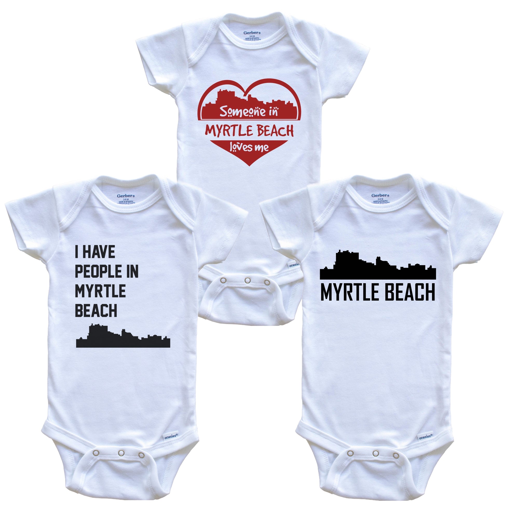 Myrtle Beach South Carolina Skyline Baby Bodysuit Bundle (3 Piece Set)