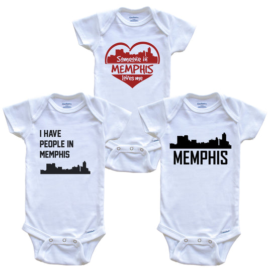 Memphis Tennessee Skyline Baby Bodysuit Bundle (3 Piece Set)