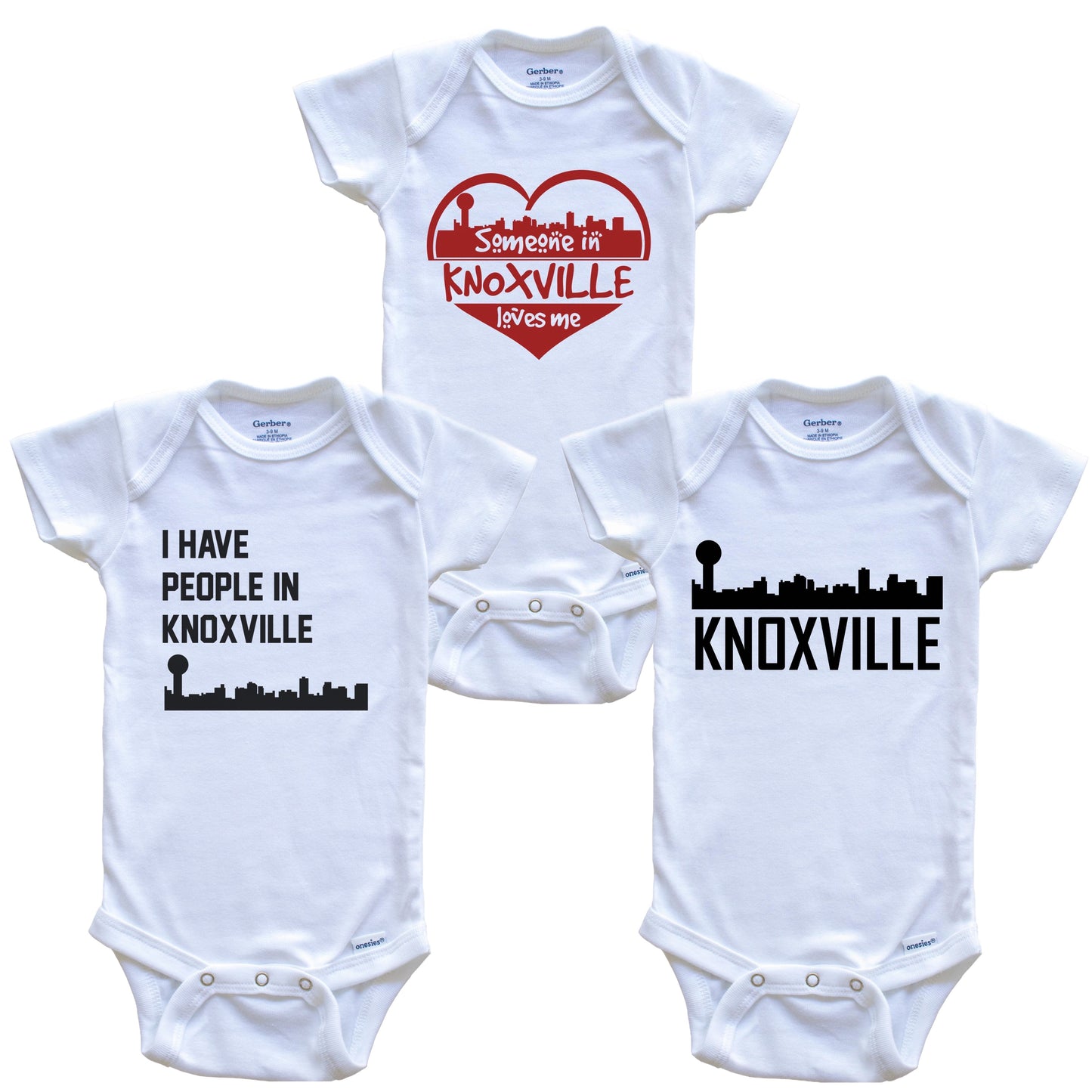 Knoxville Tennessee Skyline Baby Bodysuit Bundle (3 Piece Set)