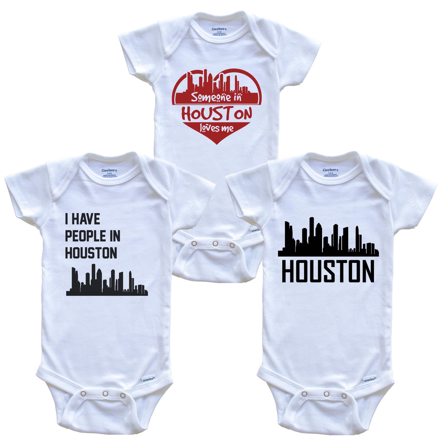 Houston Texas Skyline Baby Bodysuit Bundle (3 Piece Set)