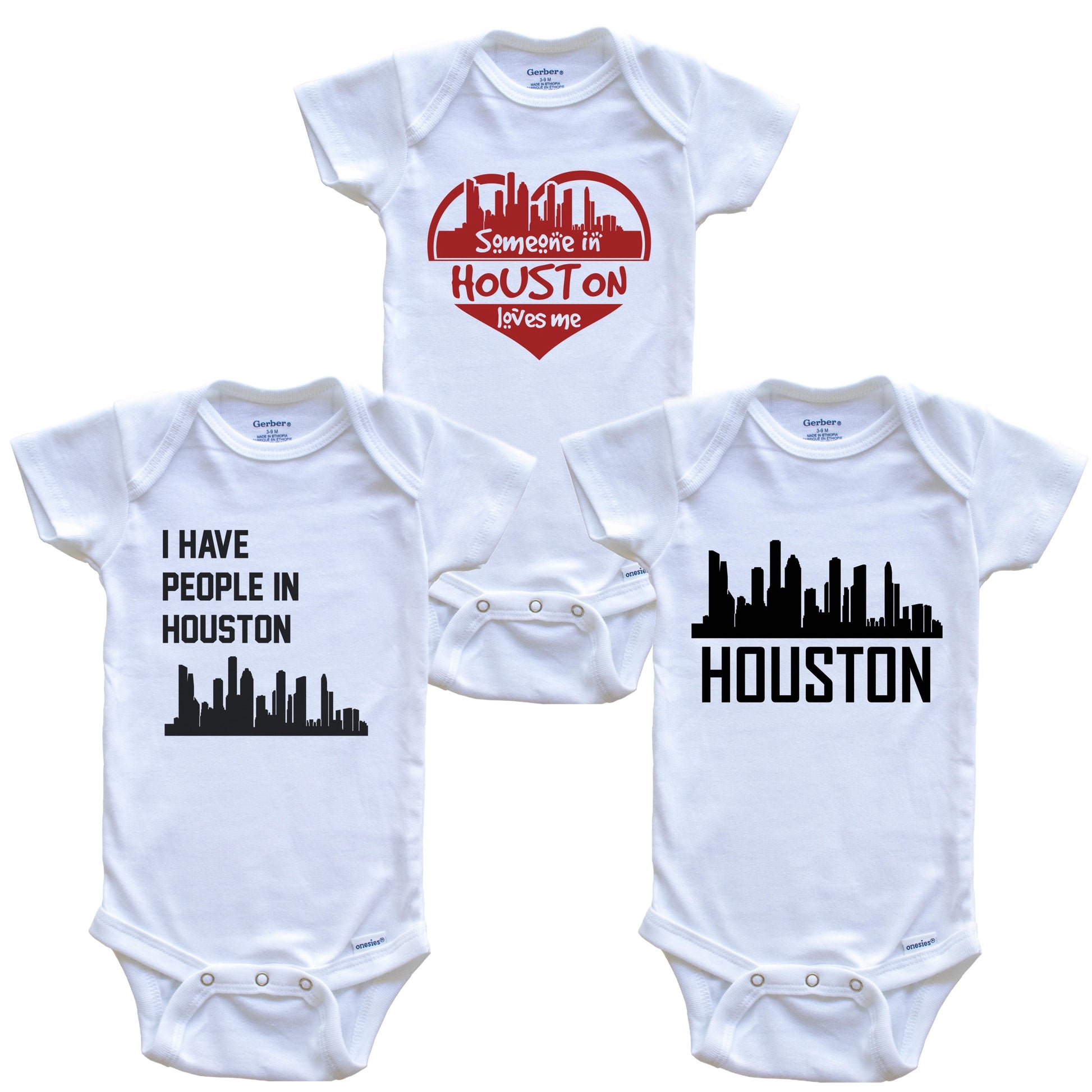 Houston Texas Skyline Baby Bodysuit Bundle (3 Piece Set)