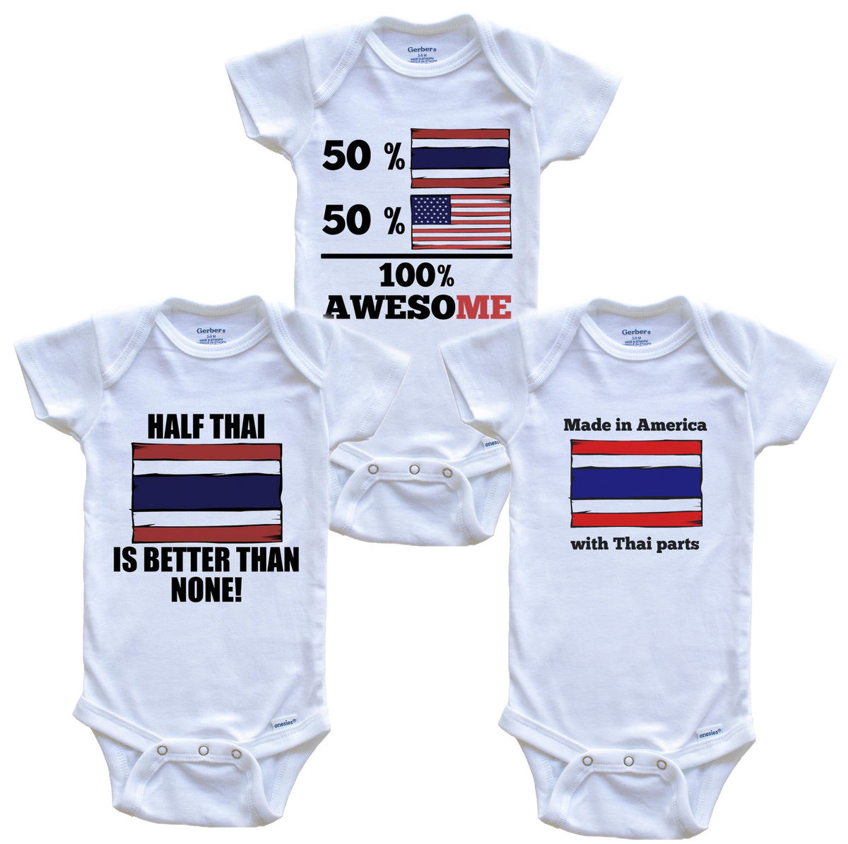 Thai American Baby Bodysuit Bundle (3 Piece Set)