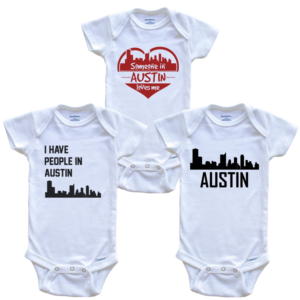 Austin Texas Skyline Baby Bodysuit Bundle (3 Piece Set)