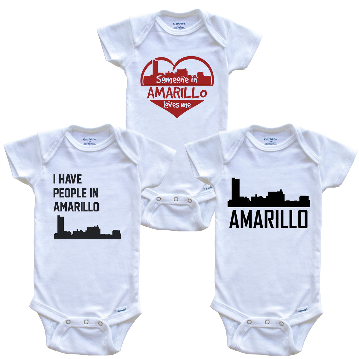 Amarillo Texas Skyline Baby Bodysuit Bundle (3 Piece Set)