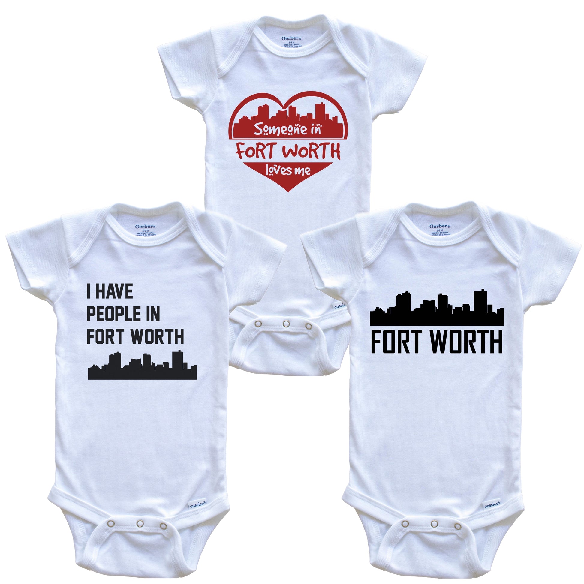 Fort Worth Texas Skyline Baby Bodysuit Bundle (3 Piece Set)