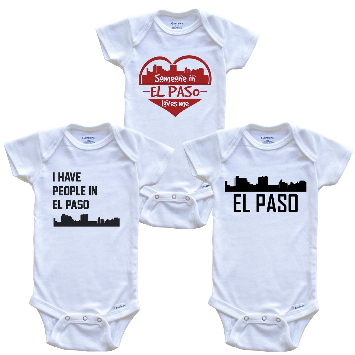 El Paso Texas Skyline Baby Bodysuit Bundle (3 Piece Set)