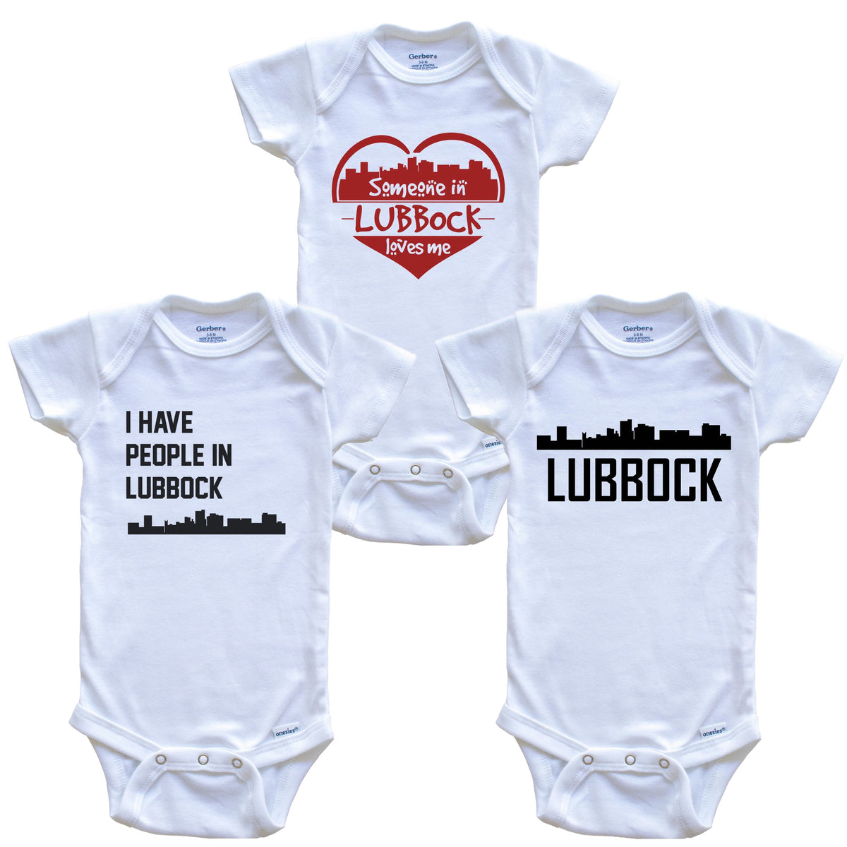 Lubbock Texas Skyline Baby Bodysuit Bundle (3 Piece Set)